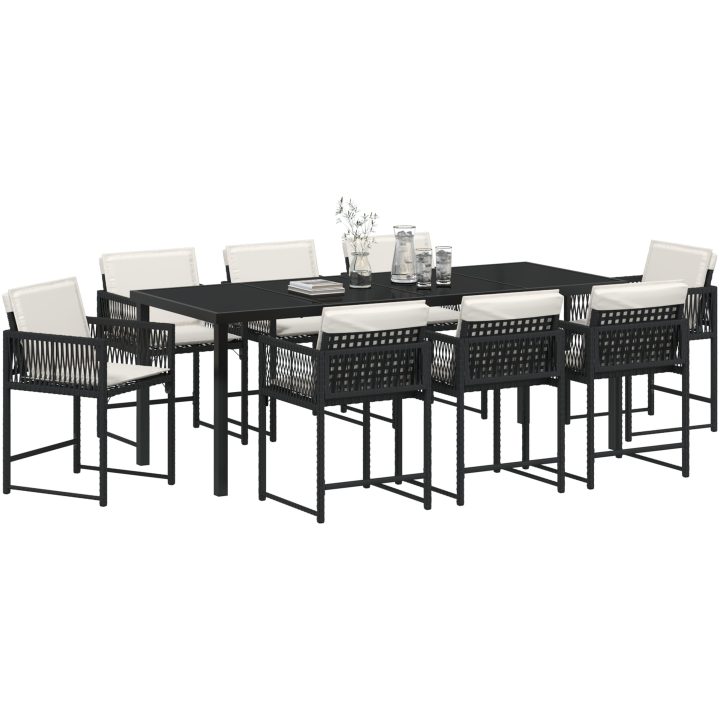 9-delat trädgårds matsalsset med dynor Svart Poly Rattan vidaXL 200 x 80 x 73 cm – bild 3