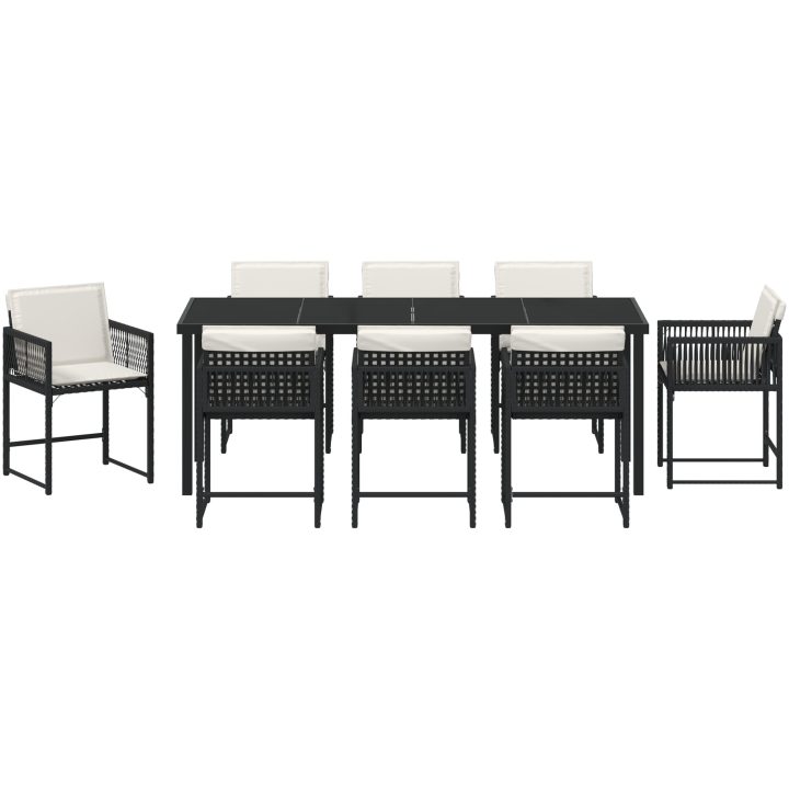 9-delat trädgårds matsalsset med dynor Svart Poly Rattan vidaXL 200 x 80 x 73 cm – bild 7
