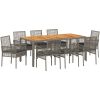9-delat trädgårdsätbord med kuddar Grå Poly Rattan vidaXL 190 x 90 x 75 cm – miniatyr 2