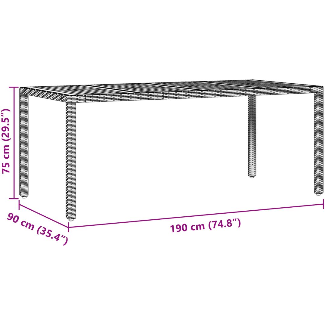 9-delat trädgårdsätbord med kuddar Grå Poly Rattan vidaXL 190 x 90 x 75 cm – bild 11