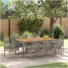 9-delat trädgårdsätbord med kuddar Grå Poly Rattan vidaXL 190 x 90 x 75 cm – miniatyr 1