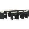 9-delat trädgårdsbord med kuddar svart poly rattan vidaXL 200 x 80 x 73 cm – miniatyr 2
