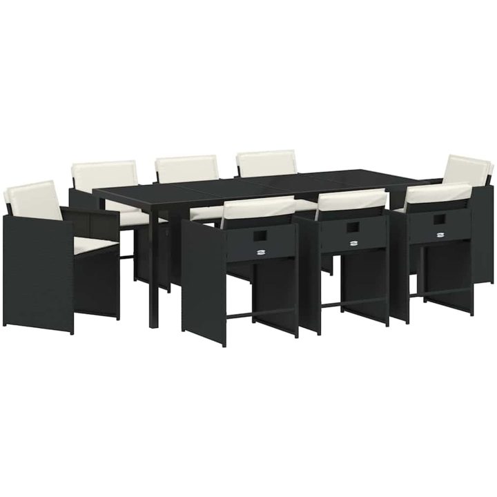 9-delat trädgårdsbord med kuddar svart poly rattan vidaXL 200 x 80 x 73 cm – bild 2