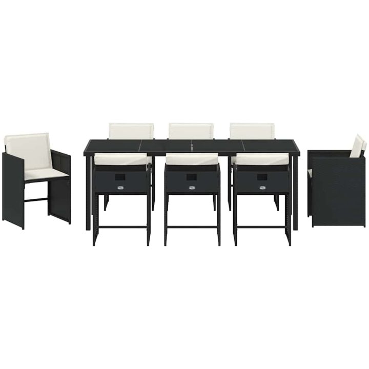 9-delat trädgårdsbord med kuddar svart poly rattan vidaXL 200 x 80 x 73 cm – bild 7