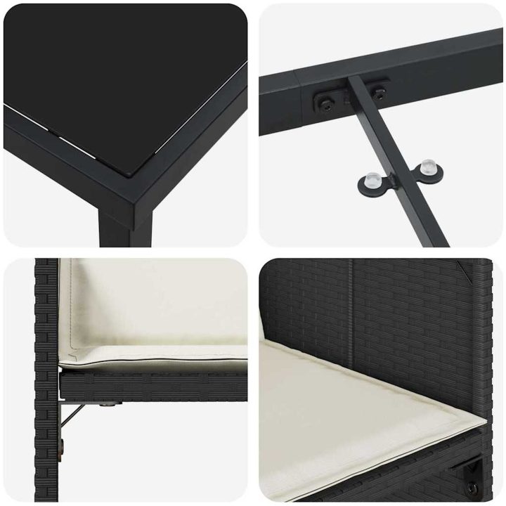 9-delat trädgårdsbord med kuddar svart poly rattan vidaXL 200 x 80 x 73 cm – bild 8