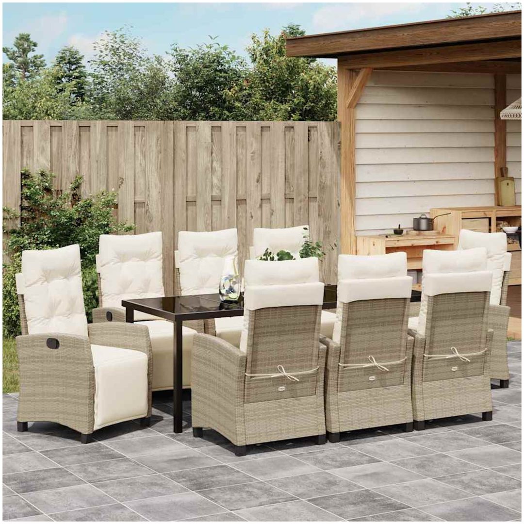 9-delat Trädgårdsdining Set Beige Poly Rattan vidaXL 8 - Sits – bild 4