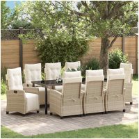 9-delat Trädgårdsdining Set Beige Poly Rattan vidaXL