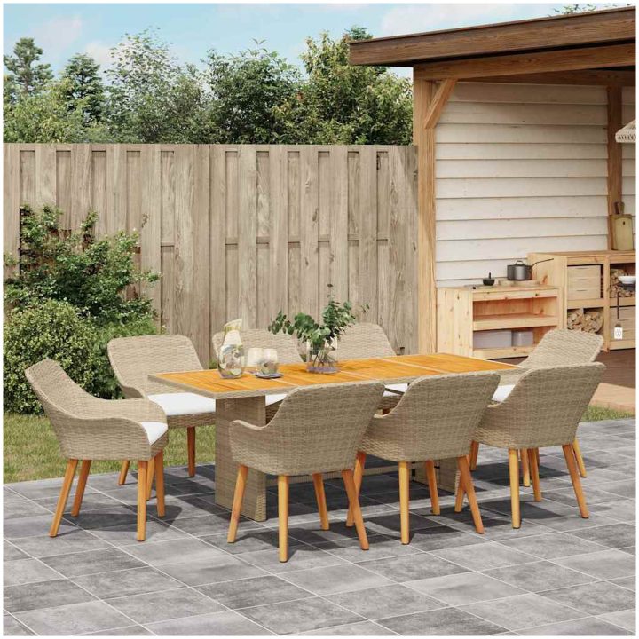 9-delat trädgårdsdining-set beige poly-rattan vidaXL 8 - Sits – bild 4