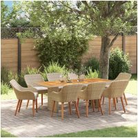 9-delat trädgårdsdining-set beige poly-rattan vidaXL