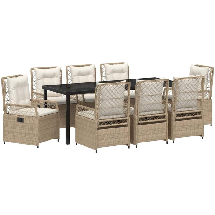 9-delat Trädgårdsdining-set Beige Poly Rattan vidaXL Standard – bild 2