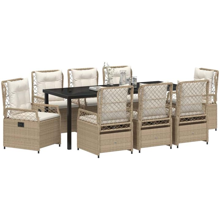 9-delat Trädgårdsdining-set Beige Poly Rattan vidaXL Standard – bild 3