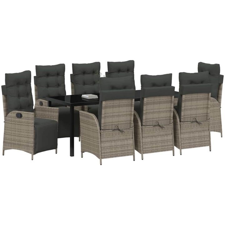 9-delat trädgårdsdining set Grå Poly Rattan vidaXL 8 - Sits – bild 3