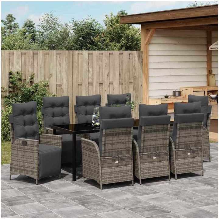 9-delat trädgårdsdining set Grå Poly Rattan vidaXL 8 - Sits – bild 4