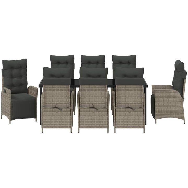 9-delat trädgårdsdining set Grå Poly Rattan vidaXL 8 - Sits – bild 7