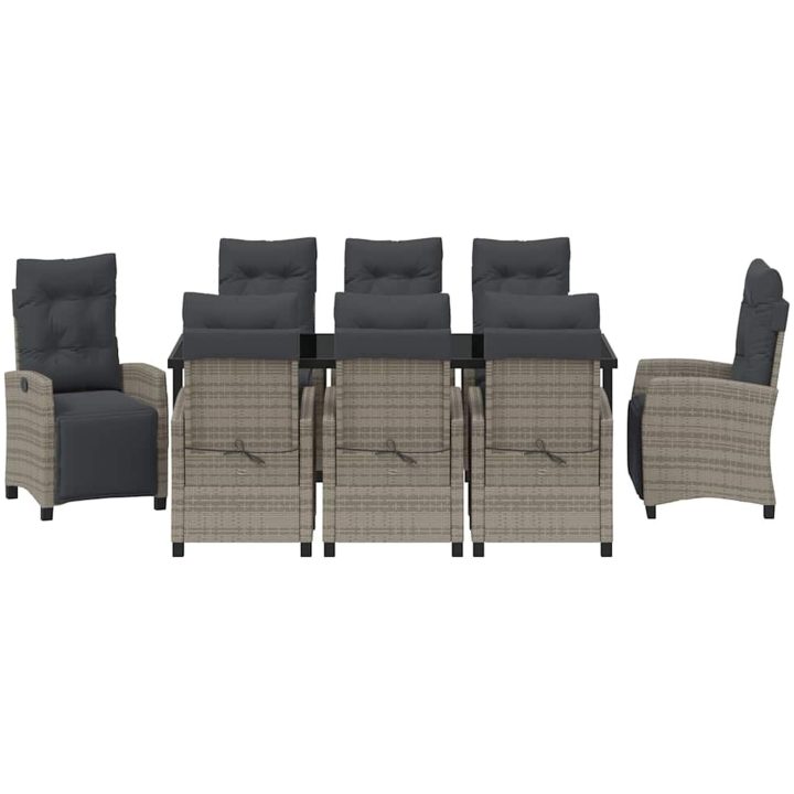9-delat Trädgårdsdining Set i Grå Poly Rattan vidaXL 200 x 80 x 73 cm – bild 6