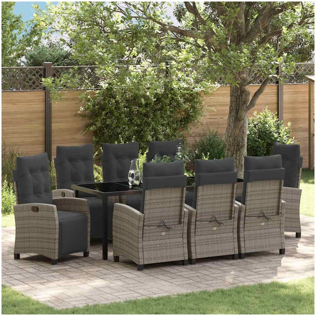 9-delat Trädgårdsdining Set i Grå Poly Rattan vidaXL 200 x 80 x 73 cm