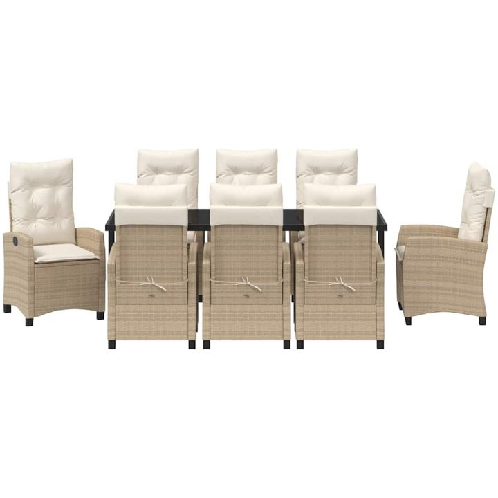 9-delat trädgårdsdining set med beige kuddar, tillverkat av poly-rattan. vidaXL Standard – bild 7