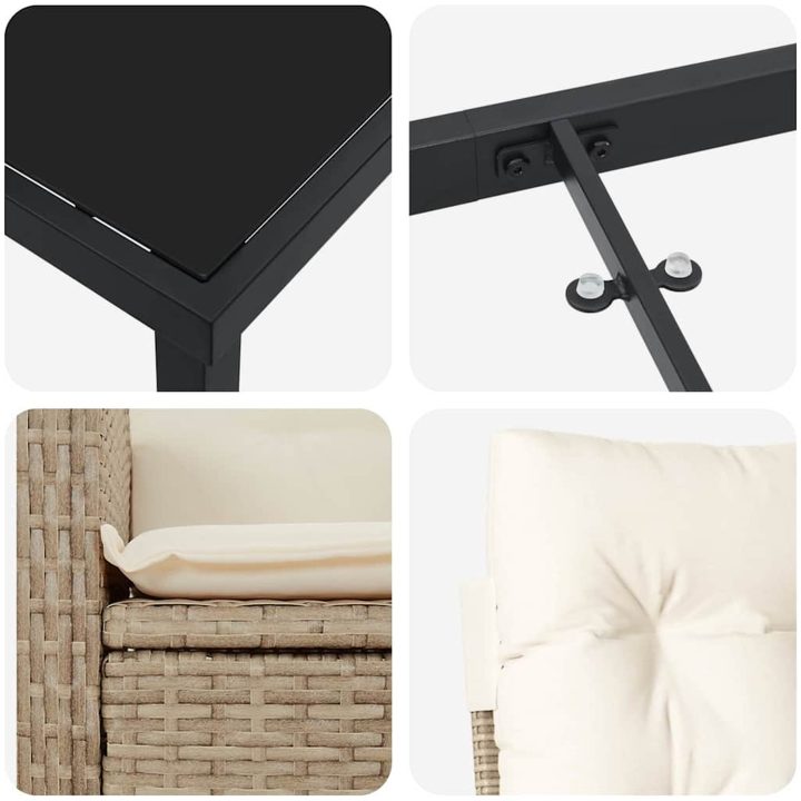 9-delat trädgårdsdining set med beige kuddar, tillverkat av poly-rattan. vidaXL Standard – bild 8