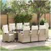 9-delat trädgårdsdining set med beige kuddar, tillverkat av poly-rattan. vidaXL Standard – miniatyr 1