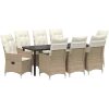 9-delat Trädgårdsdining Set Med Kuddar Beige Poly Rattan vidaXL 200 x 80 x 73 cm – miniatyr 2