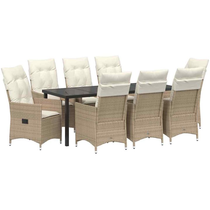 9-delat Trädgårdsdining Set Med Kuddar Beige Poly Rattan vidaXL 200 x 80 x 73 cm – bild 2