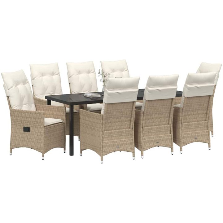 9-delat Trädgårdsdining Set Med Kuddar Beige Poly Rattan vidaXL 200 x 80 x 73 cm – bild 3