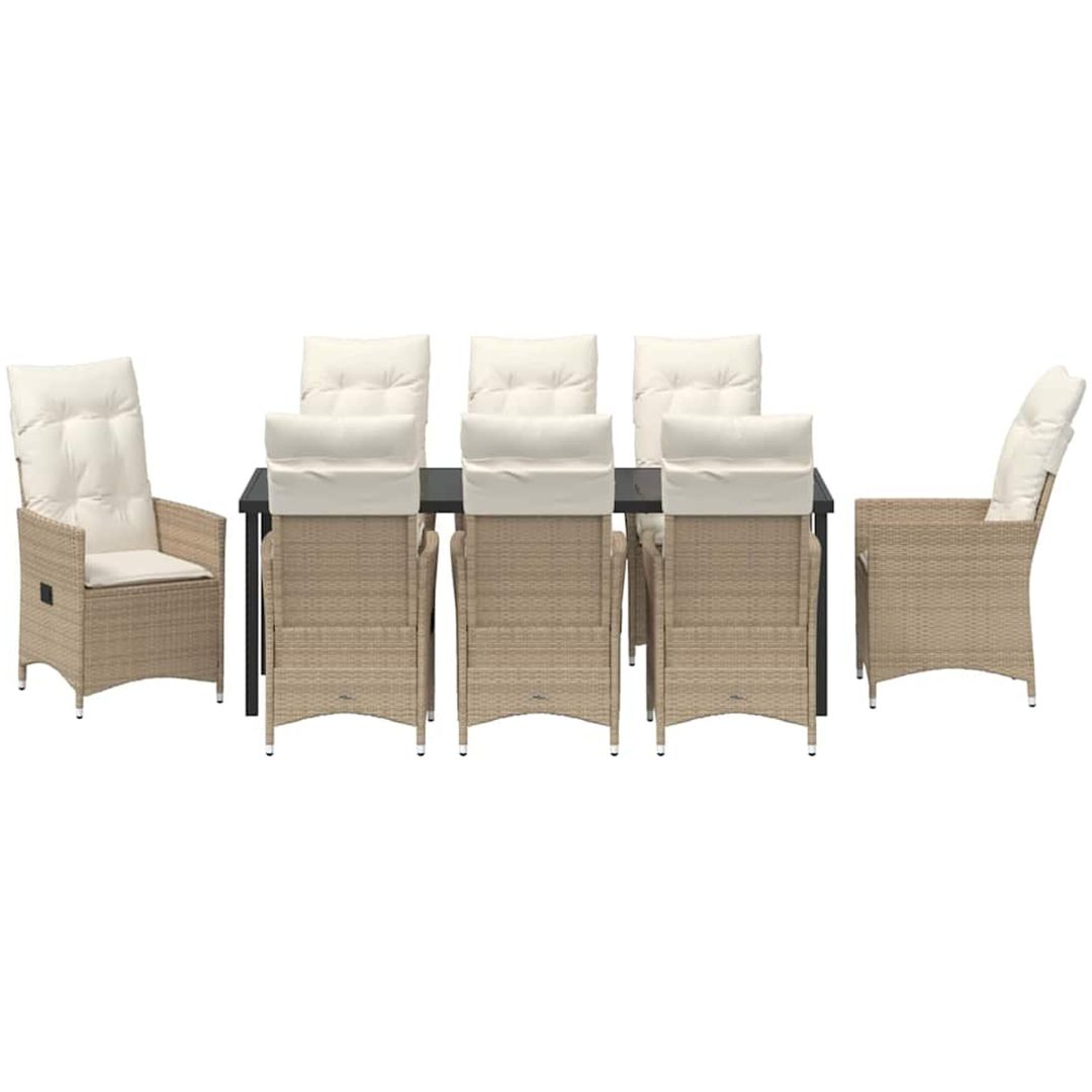 9-delat Trädgårdsdining Set Med Kuddar Beige Poly Rattan vidaXL 200 x 80 x 73 cm – bild 6