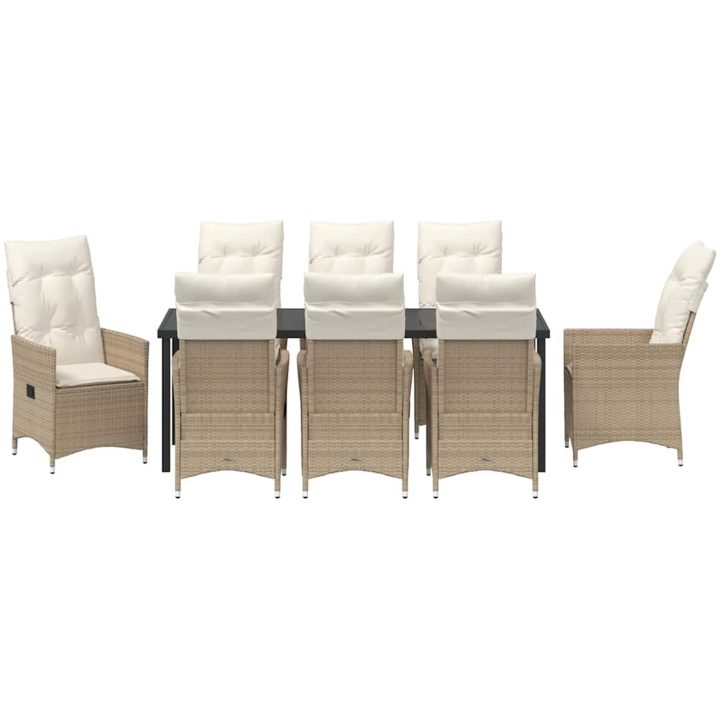 9-delat Trädgårdsdining Set Med Kuddar Beige Poly Rattan vidaXL 200 x 80 x 73 cm – bild 6