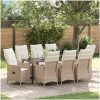 9-delat Trädgårdsdining Set Med Kuddar Beige Poly Rattan vidaXL 200 x 80 x 73 cm – miniatyr 1