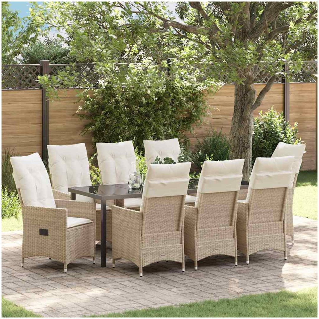 9-delat Trädgårdsdining Set Med Kuddar Beige Poly Rattan vidaXL 200 x 80 x 73 cm