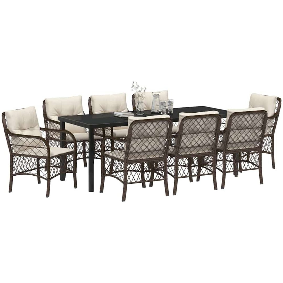 9-delat trädgårdsdining-set med kuddar, brun poly rattan vidaXL 200 x 80 x 73 cm – bild 3