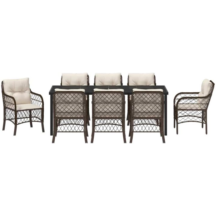 9-delat trädgårdsdining-set med kuddar, brun poly rattan vidaXL 200 x 80 x 73 cm – bild 7
