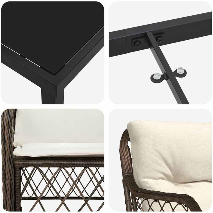 9-delat trädgårdsdining-set med kuddar, brun poly rattan vidaXL 200 x 80 x 73 cm – bild 8
