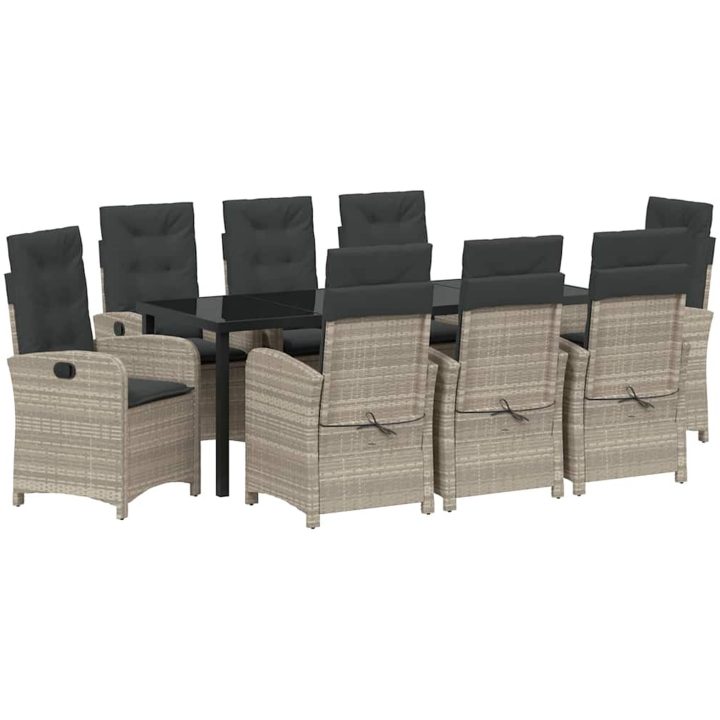 9-delat Trädgårdsdining Set med Kuddar Ljusgrå Poly Rattan vidaXL 200 x 80 x 73 cm – bild 2