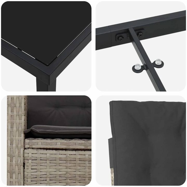 9-delat Trädgårdsdining Set med Kuddar Ljusgrå Poly Rattan vidaXL 200 x 80 x 73 cm – bild 7