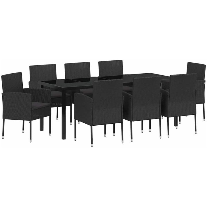 9-delat trädgårdsdining-set med kuddar, svart poly-rattan vidaXL 200 x 80 x 73 cm – bild 2
