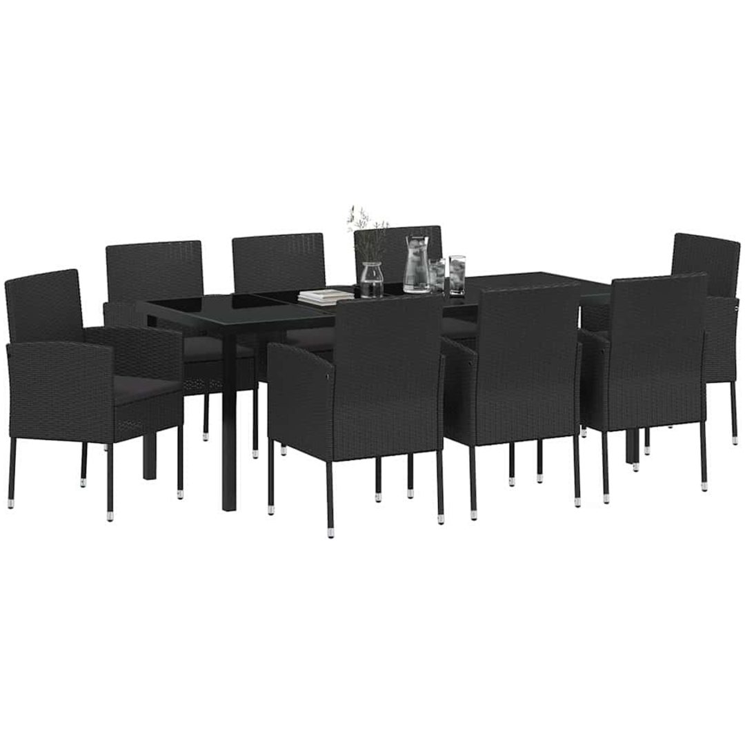9-delat trädgårdsdining-set med kuddar, svart poly-rattan vidaXL 200 x 80 x 73 cm – bild 3
