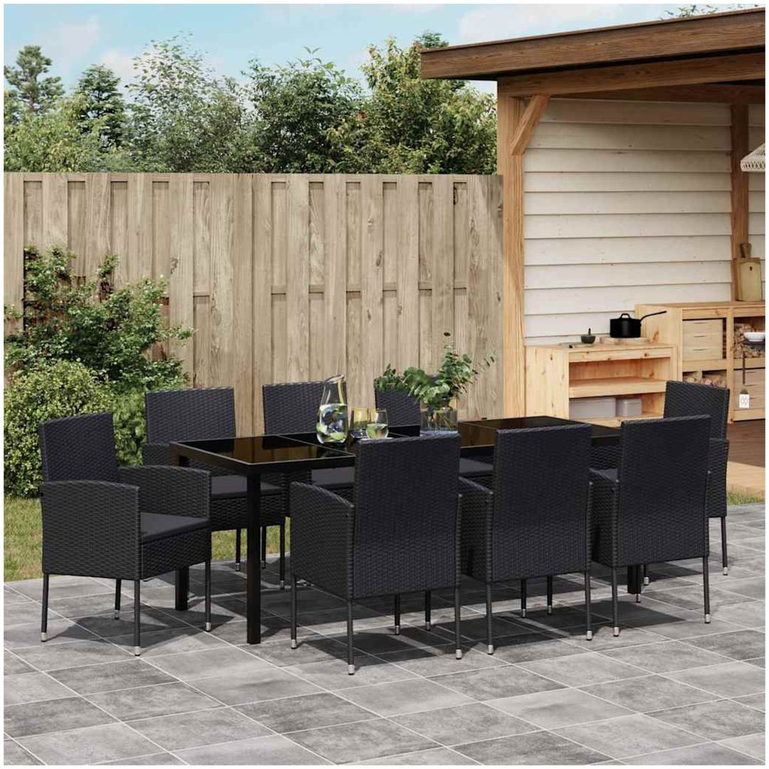 9-delat trädgårdsdining-set med kuddar, svart poly-rattan vidaXL 200 x 80 x 73 cm – bild 4