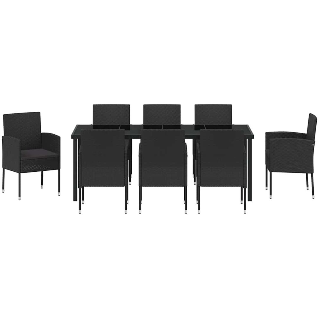9-delat trädgårdsdining-set med kuddar, svart poly-rattan vidaXL 200 x 80 x 73 cm – bild 7