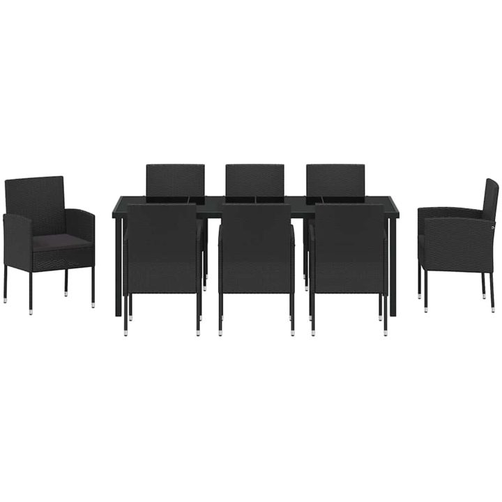 9-delat trädgårdsdining-set med kuddar, svart poly-rattan vidaXL 200 x 80 x 73 cm – bild 7