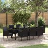 9-delat trädgårdsdining-set med kuddar, svart poly-rattan vidaXL 200 x 80 x 73 cm – miniatyr 1
