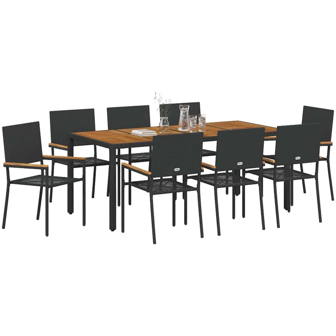 9-delat trädgårdsdining set svart konstrotting vidaXL 8 - Sits – bild 3
