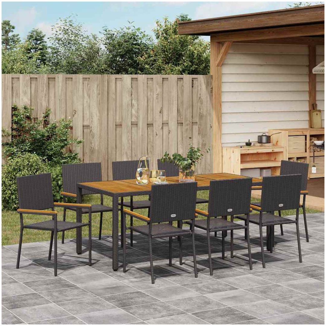 9-delat trädgårdsdining set svart konstrotting vidaXL 8 - Sits – bild 4