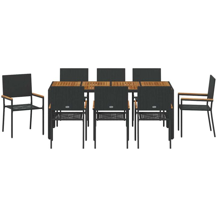 9-delat trädgårdsdining set svart konstrotting vidaXL 8 - Sits – bild 7