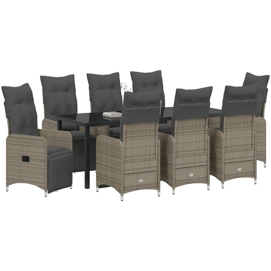 9-delat Trädgårdsmatbord med Kuddar, Beige, Poly Rattan vidaXL 200 x 80 x 73 cm – bild 3