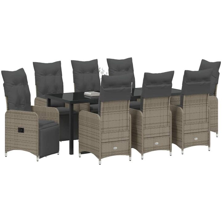 9-delat Trädgårdsmatbord med Kuddar, Beige, Poly Rattan vidaXL 200 x 80 x 73 cm – bild 3