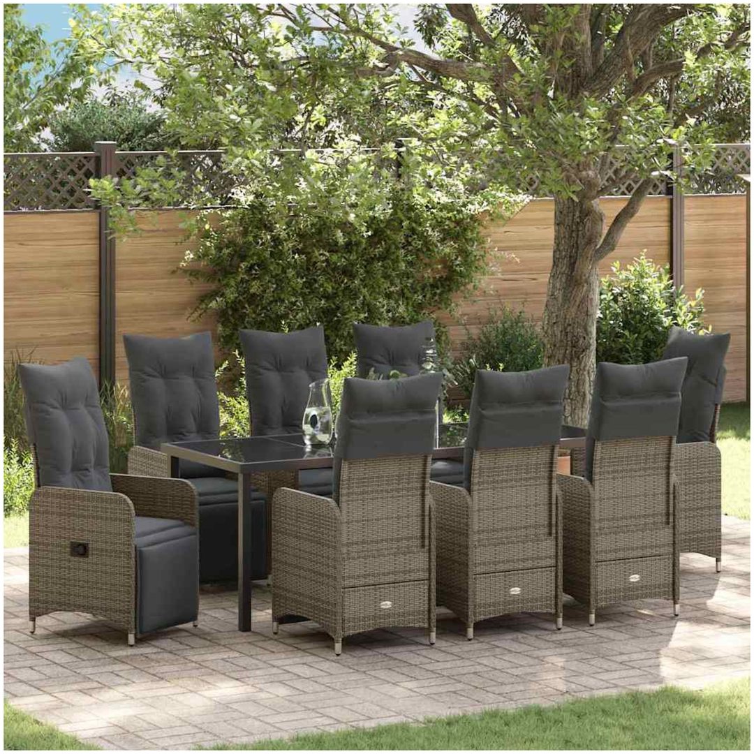 9-delat Trädgårdsmatbord med Kuddar, Beige, Poly Rattan vidaXL 200 x 80 x 73 cm