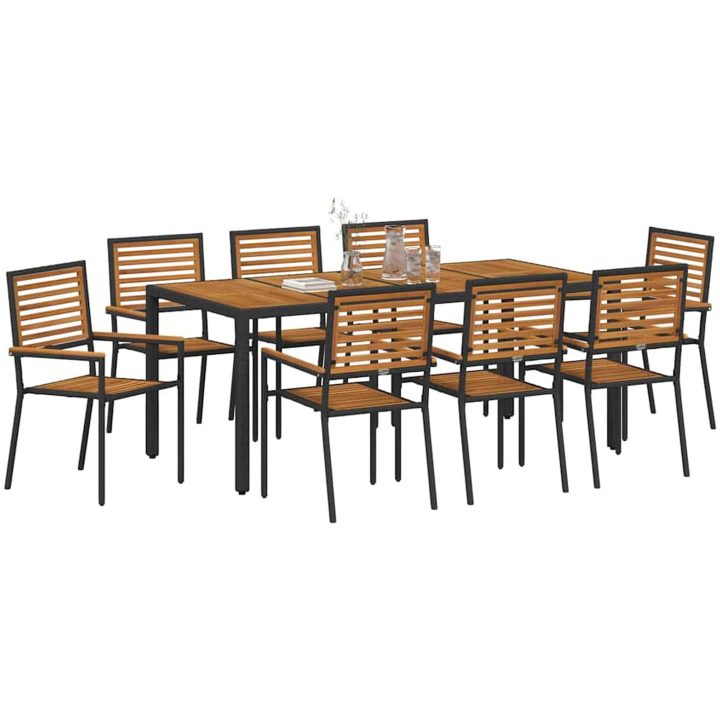 9-delat trädgårdsmatsalsset svart poly rattan akacia vidaXL 8 - Sits – bild 3