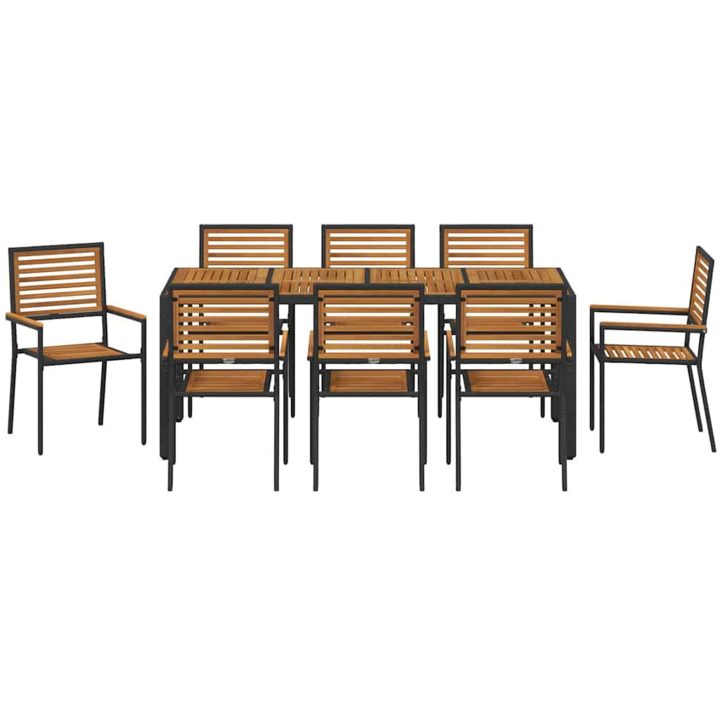 9-delat trädgårdsmatsalsset svart poly rattan akacia vidaXL 8 - Sits – bild 7