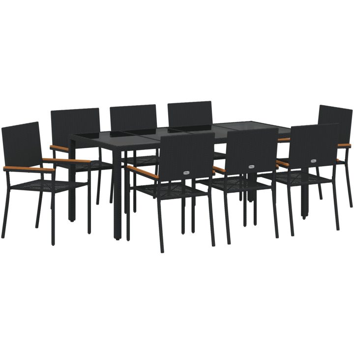 9-delat trädgårdsmatsalsset svart polyrotting vidaXL 8 - Sits – bild 2